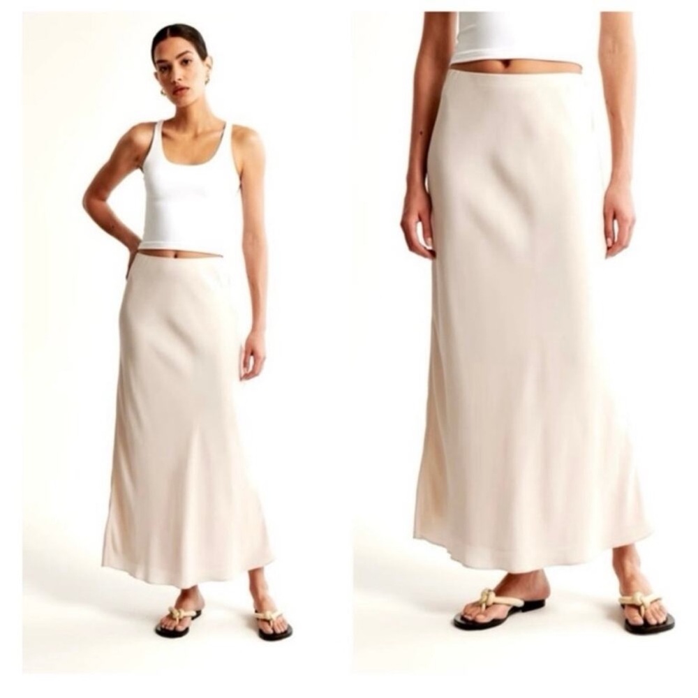 Abercrombie & Fitch Cream Satin Column Maxi Skirt